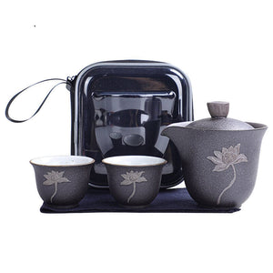 Lotus Kung Fu Travel Tea Set Ceramic Teapot Teacup Gaiwan Porcelain Teaset Kettles Teaware Sets Drinkware Tea Ceremony acacuss