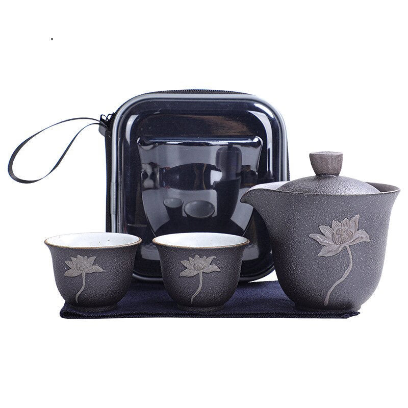 Lotus Kung Fu Travel Tea Set Ceramic Teapot Teacup Gaiwan Porcelain Teaset Kettles Teaware Sets Drinkware Tea Ceremony acacuss