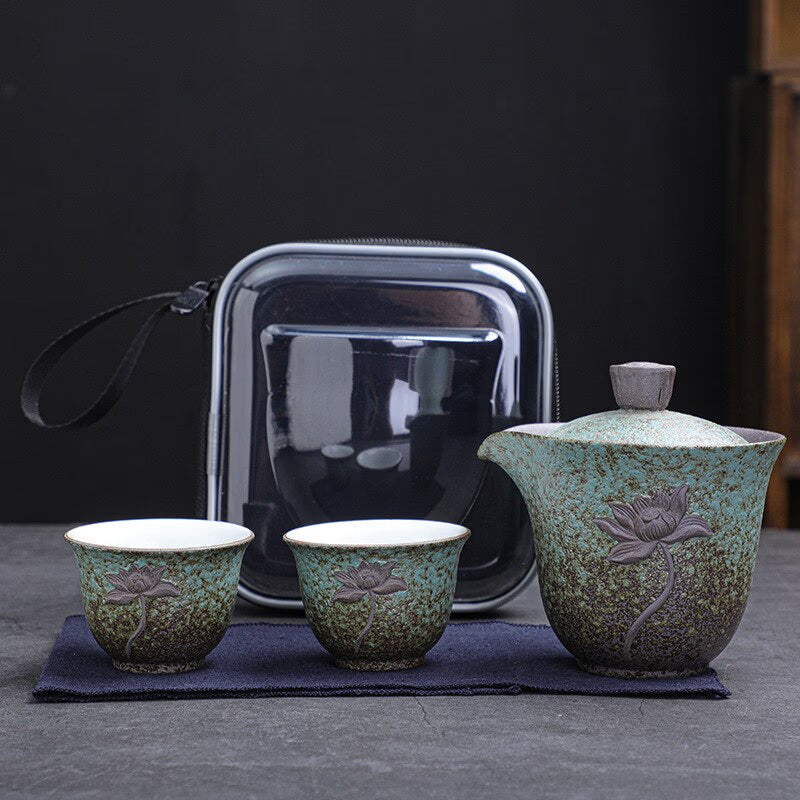 Lotus Kung Fu Travel Tea Set Ceramic Teapot Teacup Gaiwan Porcelain Teaset Kettles Teaware Sets Drinkware Tea Ceremony acacuss