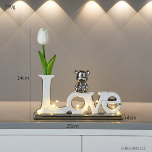 Love Bear Flower Ornaments Ceramic Sculptures & Figurines for Interior Luxury Home Decor Living Room Office Decorative Statue acacuss