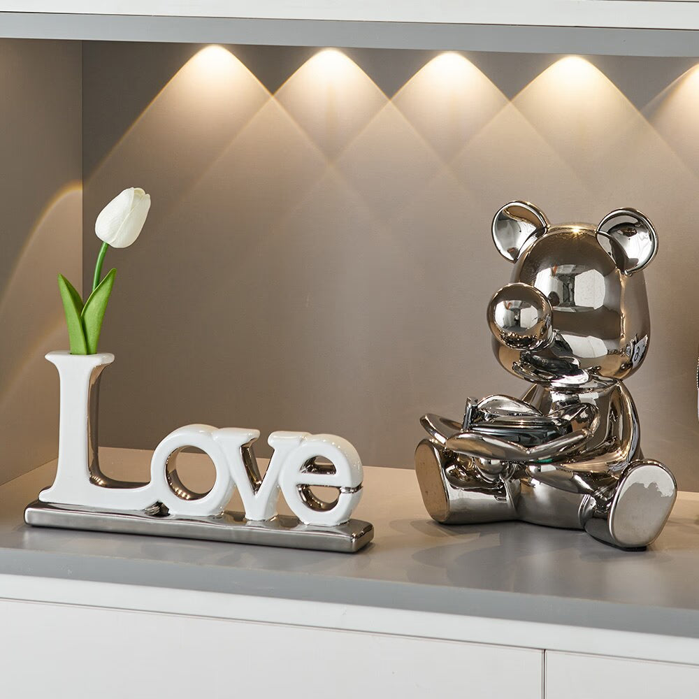 Love Bear Flower Ornaments Ceramic Sculptures & Figurines for Interior Luxury Home Decor Living Room Office Decorative Statue acacuss