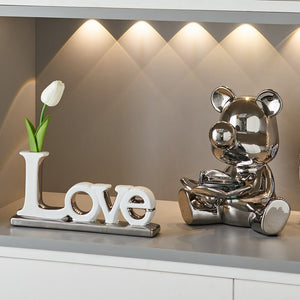 Love Bear Flower Ornaments Ceramic Sculptures & Figurines for Interior Luxury Home Decor Living Room Office Decorative Statue acacuss