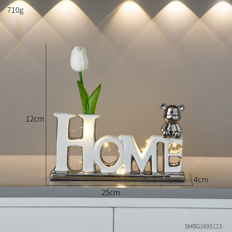 Love Bear Flower Ornaments Ceramic Sculptures & Figurines for Interior Luxury Home Decor Living Room Office Decorative Statue acacuss