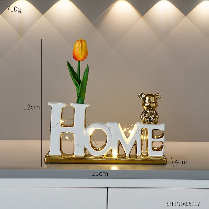 Love Bear Flower Ornaments Ceramic Sculptures & Figurines for Interior Luxury Home Decor Living Room Office Decorative Statue acacuss