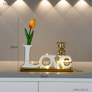Love Bear Flower Ornaments Ceramic Sculptures & Figurines for Interior Luxury Home Decor Living Room Office Decorative Statue acacuss