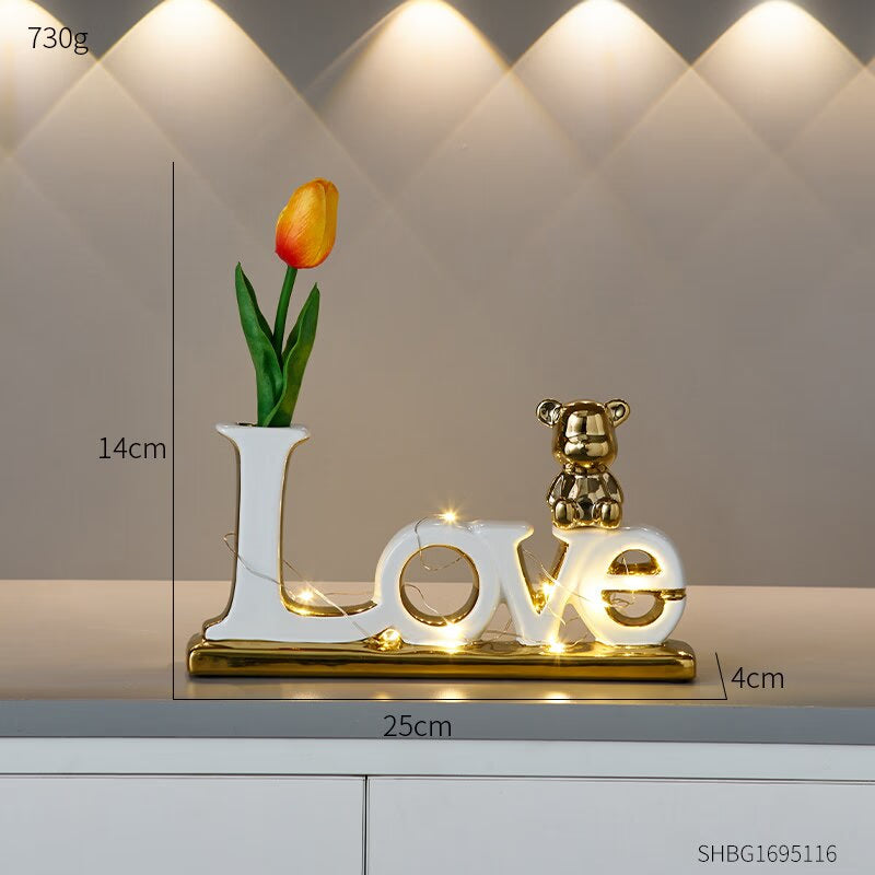 Love Bear Flower Ornaments Ceramic Sculptures & Figurines for Interior Luxury Home Decor Living Room Office Decorative Statue acacuss