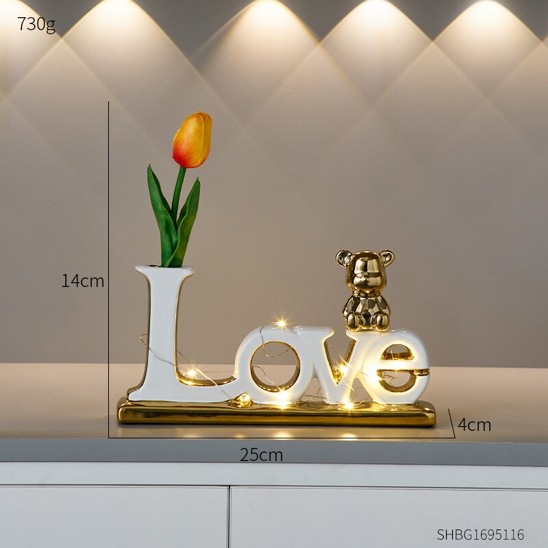 Love Bear Flower Ornaments Ceramic Sculptures & Figurines for Interior Luxury Home Decor Living Room Office Decorative Statue acacuss