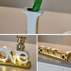 Love Bear Flower Ornaments Ceramic Sculptures & Figurines for Interior Luxury Home Decor Living Room Office Decorative Statue acacuss