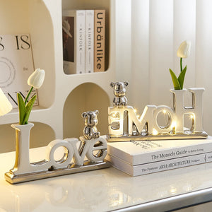 Love Bear Flower Ornaments Ceramic Sculptures & Figurines for Interior Luxury Home Decor Living Room Office Decorative Statue acacuss