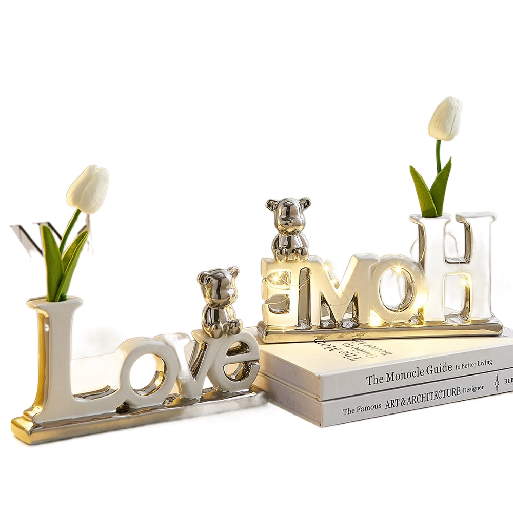 Love Bear Flower Ornaments Ceramic Sculptures & Figurines for Interior Luxury Home Decor Living Room Office Decorative Statue acacuss