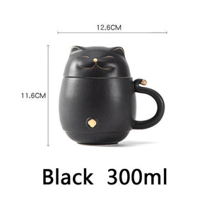 ACACUSS Lucky Cat Ceramic Tea Cup with Infuser I Cute Cat Tea Mug Lid I Coffee Mug Milk Tea Cups Drinkware I Unique Design Home office Gift - ACACUSS