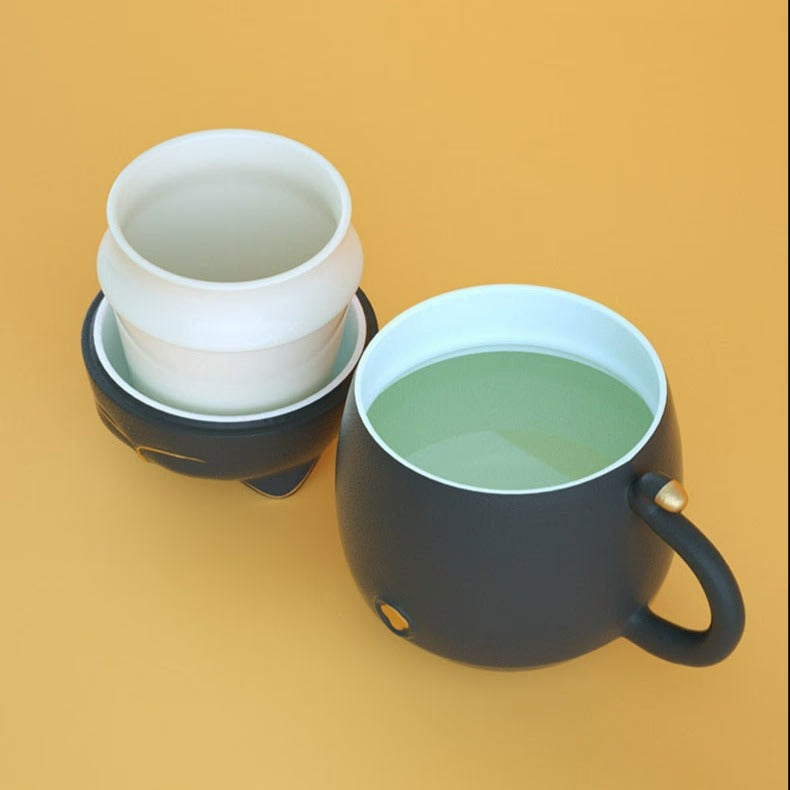 ACACUSS Lucky Cat Ceramic Tea Cup with Infuser I Cute Cat Tea Mug Lid I Coffee Mug Milk Tea Cups Drinkware I Unique Design Home office Gift - ACACUSS