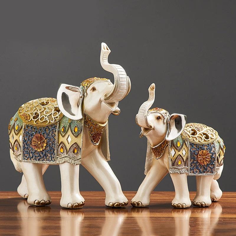 Lucky Elephant Statue Elephant Figurines Resin Office Miniatures Golden Feng Shui Elephant Ornament Home Decoration acacuss