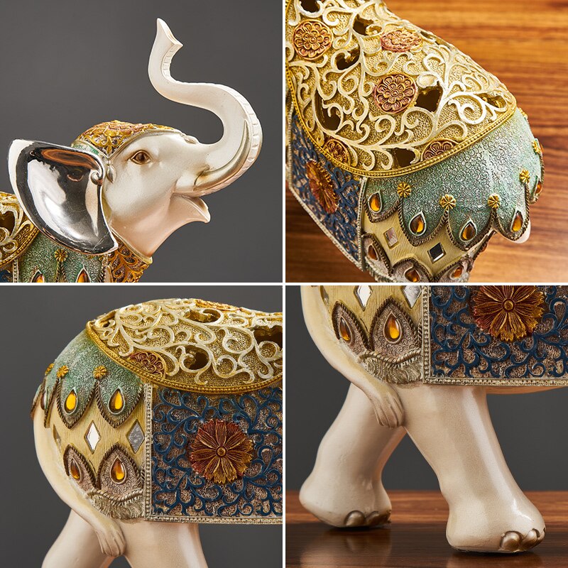 Lucky Elephant Statue Elephant Figurines Resin Office Miniatures Golden Feng Shui Elephant Ornament Home Decoration acacuss