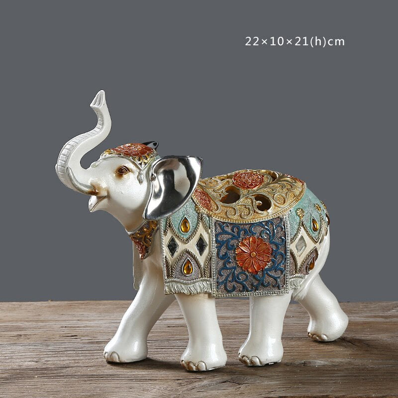 Lucky Elephant Statue Elephant Figurines Resin Office Miniatures Golden Feng Shui Elephant Ornament Home Decoration acacuss