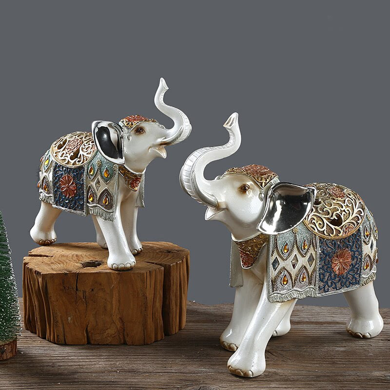 Lucky Elephant Statue Elephant Figurines Resin Office Miniatures Golden Feng Shui Elephant Ornament Home Decoration acacuss