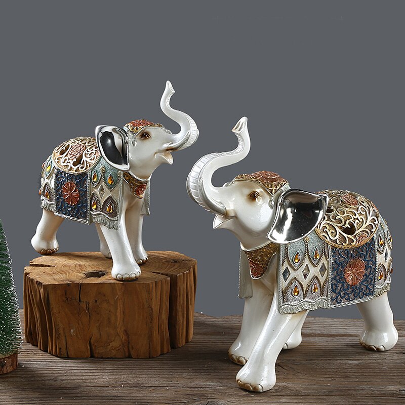Lucky Elephant Statue Elephant Figurines Resin Office Miniatures Golden Feng Shui Elephant Ornament Home Decoration acacuss