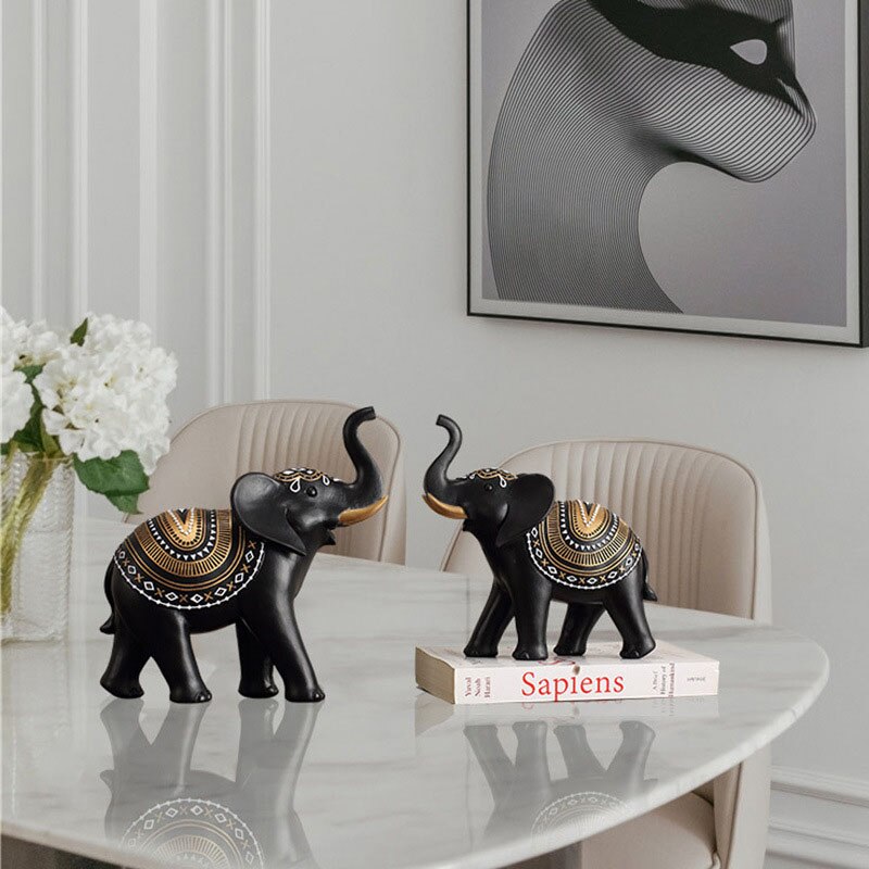 Lucky Mascot Antique Elephant Sculpture Home Living Room Decoration Furnishings TV Cabinet Bookcase Decor Ornament Birthday Gift acacuss