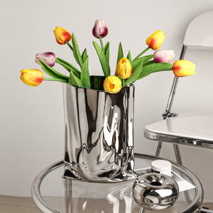 Luxury Ceramic Silver Plant Vase Electroplating Floral Living Room Flower Arrangement Hotel Art Pot Decoration Home Accessories acacuss