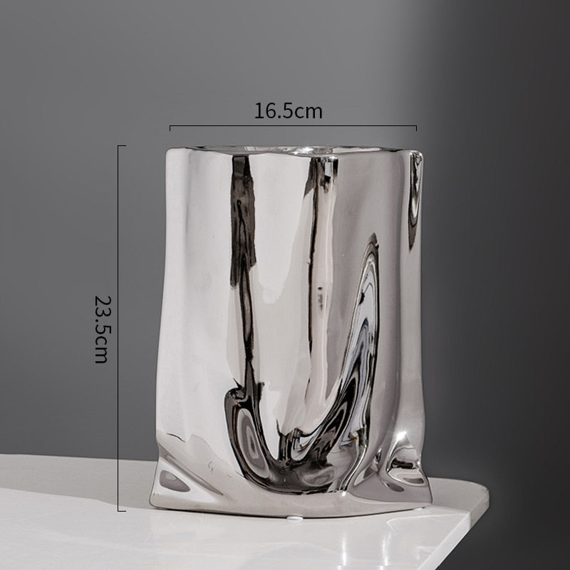 Luxury Ceramic Silver Plant Vase Electroplating Floral Living Room Flower Arrangement Hotel Art Pot Decoration Home Accessories acacuss
