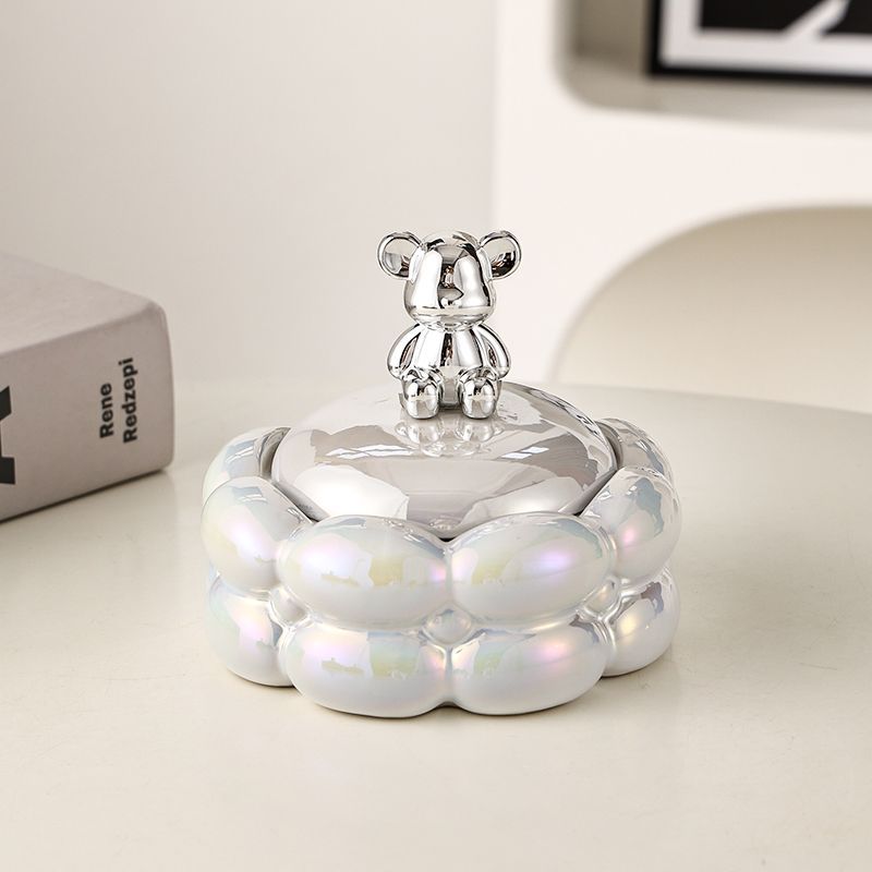 Luxury Cotton Candy Ashtray with Lid Bear Fly Ash Proof Home Living Room Decorations Office Creative Circular Ashtray Ornaments acacuss