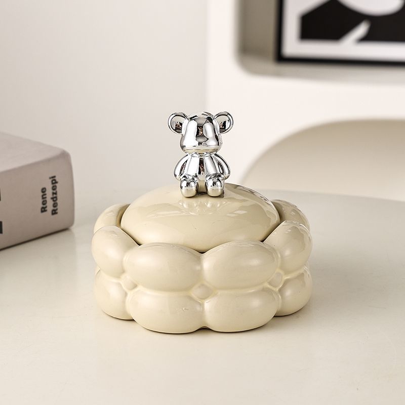 Luxury Cotton Candy Ashtray with Lid Bear Fly Ash Proof Home Living Room Decorations Office Creative Circular Ashtray Ornaments acacuss