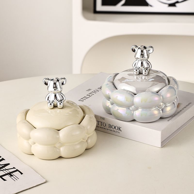 Luxury Cotton Candy Ashtray with Lid Bear Fly Ash Proof Home Living Room Decorations Office Creative Circular Ashtray Ornaments acacuss