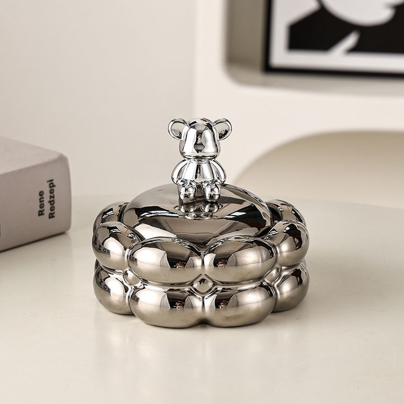 Luxury Cotton Candy Ashtray with Lid Bear Fly Ash Proof Home Living Room Decorations Office Creative Circular Ashtray Ornaments acacuss