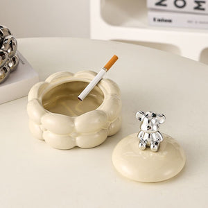 Luxury Cotton Candy Ashtray with Lid Bear Fly Ash Proof Home Living Room Decorations Office Creative Circular Ashtray Ornaments acacuss