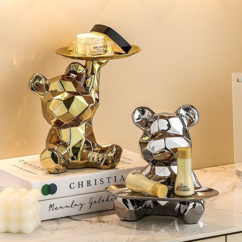Luxury Porcelain Bear Storage Tray Nordic Creative Figurines Ornaments Porch Desk Home Decoration Keys Candy Storage Home Decor acacuss