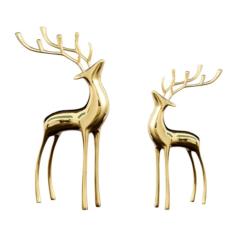 Luxury deer decor Metal brass Deer combination Golden reindeer statue deer Sculpture Home Living room Table decoration acacuss