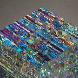 Magical Cube Statue Sculpture Yellow Blue Cube Art Ornaments Magik Chroma Cube Glass Sculpture Handmade Home Decoration Crafts acacuss