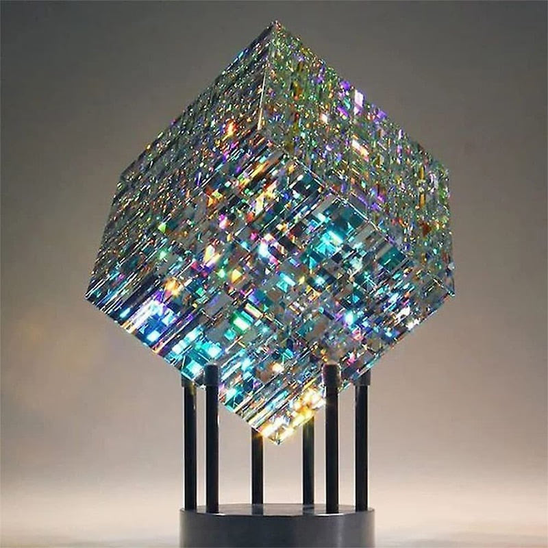 Magical Cube Statue Sculpture Yellow Blue Cube Art Ornaments Magik Chroma Cube Glass Sculpture Handmade Home Decoration Crafts acacuss