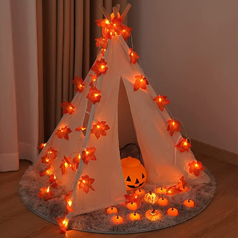 Maple Leaves String Lights Leaf Garlands String Lights Battery Operated Autumn Thanksgiving Halloween Home Fireplace Door Decora acacuss