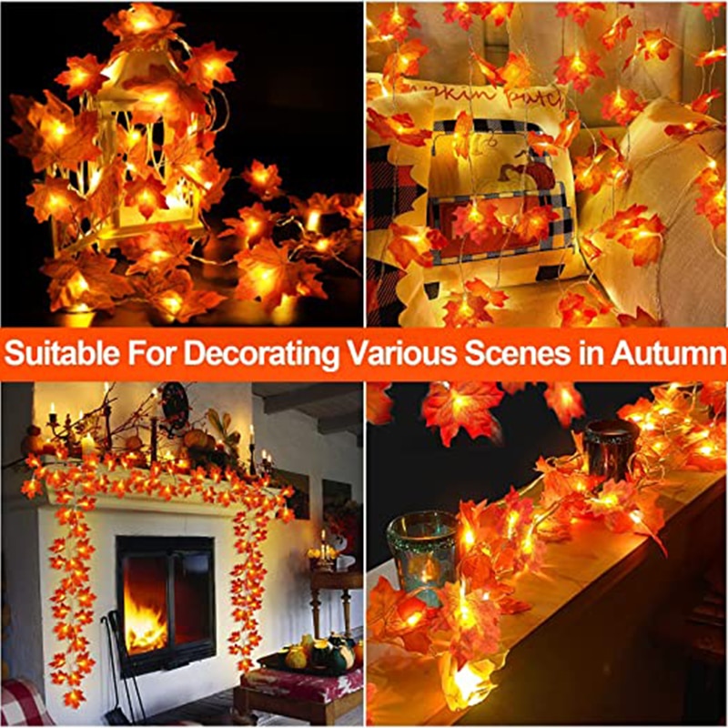 Maple Leaves String Lights Leaf Garlands String Lights Battery Operated Autumn Thanksgiving Halloween Home Fireplace Door Decora acacuss