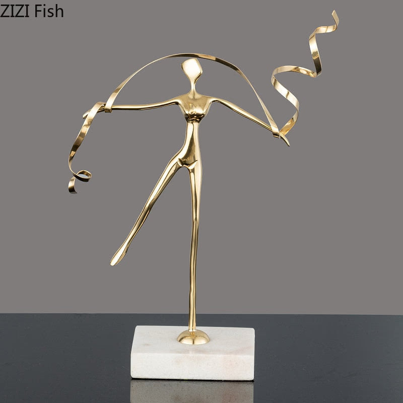 Marble Base Copper Ornaments set Ballerina Sculpture Dance Art Decoration Crafts Figurines Home Accessories Statue Miniatures acacuss