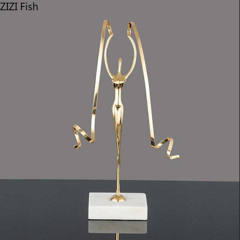 Marble Base Copper Ornaments set Ballerina Sculpture Dance Art Decoration Crafts Figurines Home Accessories Statue Miniatures acacuss