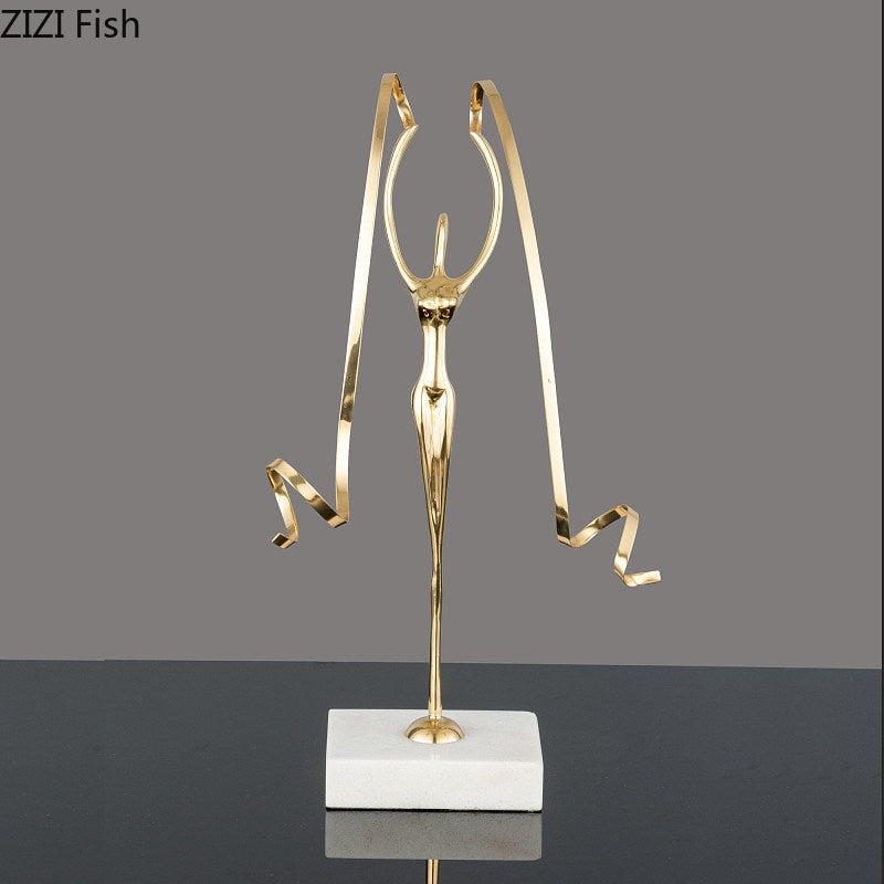 Marble Base Copper Ornaments set Ballerina Sculpture Dance Art Decoration Crafts Figurines Home Accessories Statue Miniatures acacuss