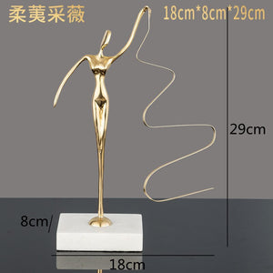Marble Base Copper Ornaments set Ballerina Sculpture Dance Art Decoration Crafts Figurines Home Accessories Statue Miniatures acacuss