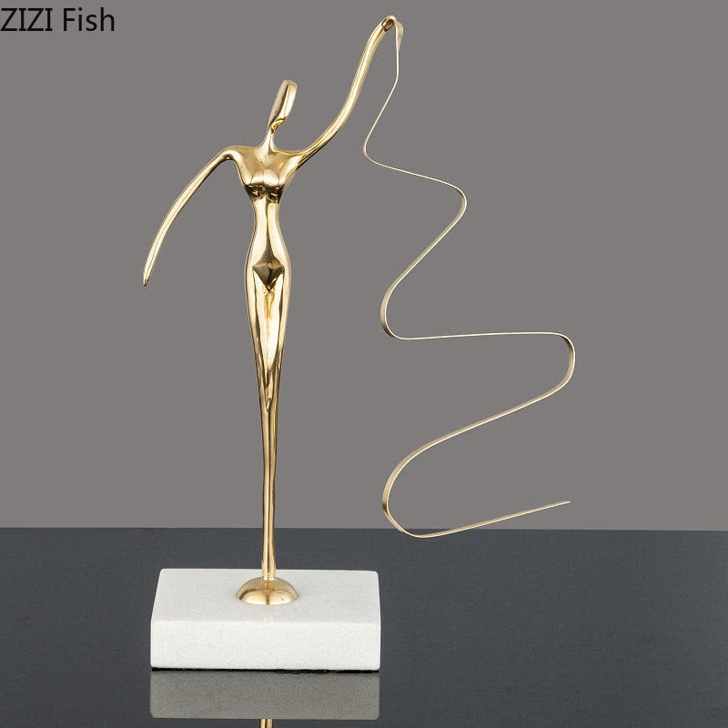Marble Base Copper Ornaments set Ballerina Sculpture Dance Art Decoration Crafts Figurines Home Accessories Statue Miniatures acacuss