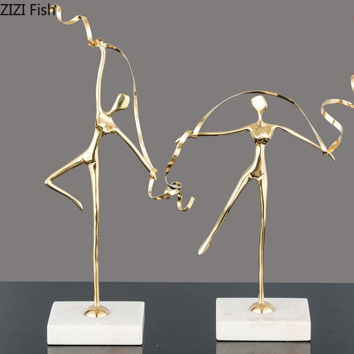 Marble Base Copper Ornaments set Ballerina Sculpture Dance Art Decoration Crafts Figurines Home Accessories Statue Miniatures acacuss