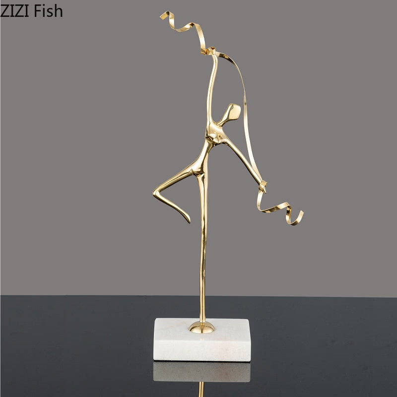 Marble Base Copper Ornaments set Ballerina Sculpture Dance Art Decoration Crafts Figurines Home Accessories Statue Miniatures acacuss