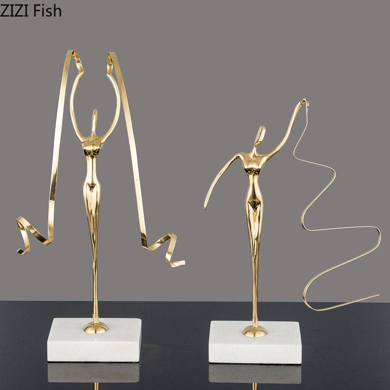 Marble Base Copper Ornaments set Ballerina Sculpture Dance Art Decoration Crafts Figurines Home Accessories Statue Miniatures acacuss