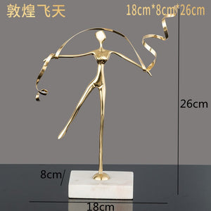 Marble Base Copper Ornaments set Ballerina Sculpture Dance Art Decoration Crafts Figurines Home Accessories Statue Miniatures acacuss