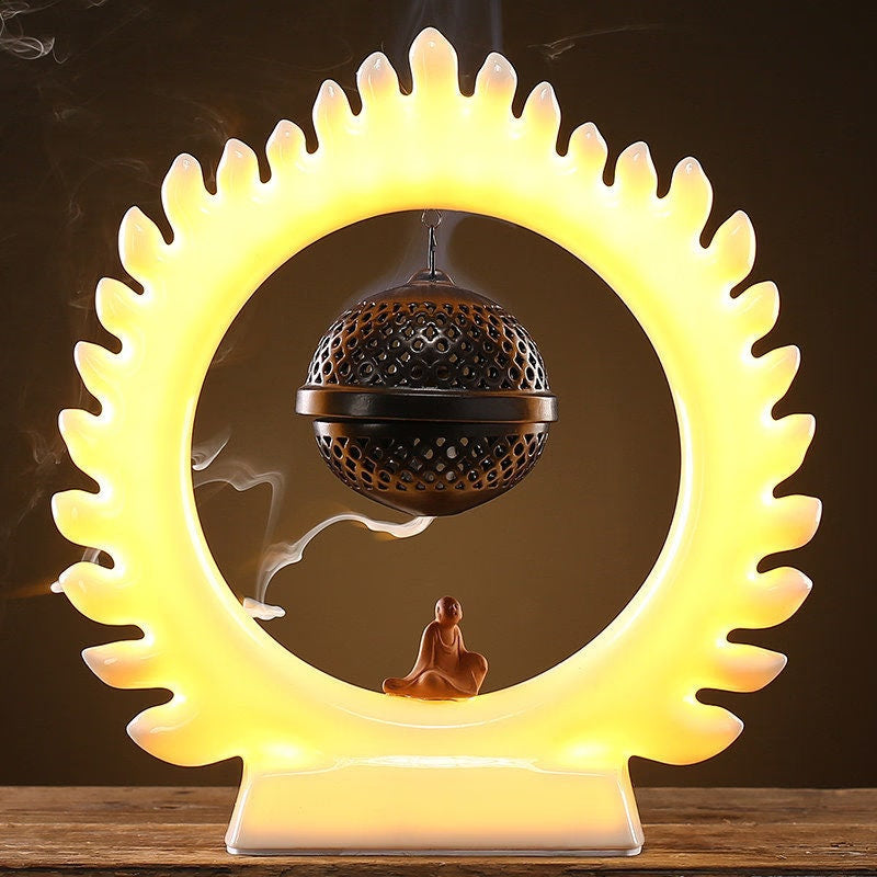 Meditation Buddha light Creative Backflow Incense Burner Ornaments - acacuss
