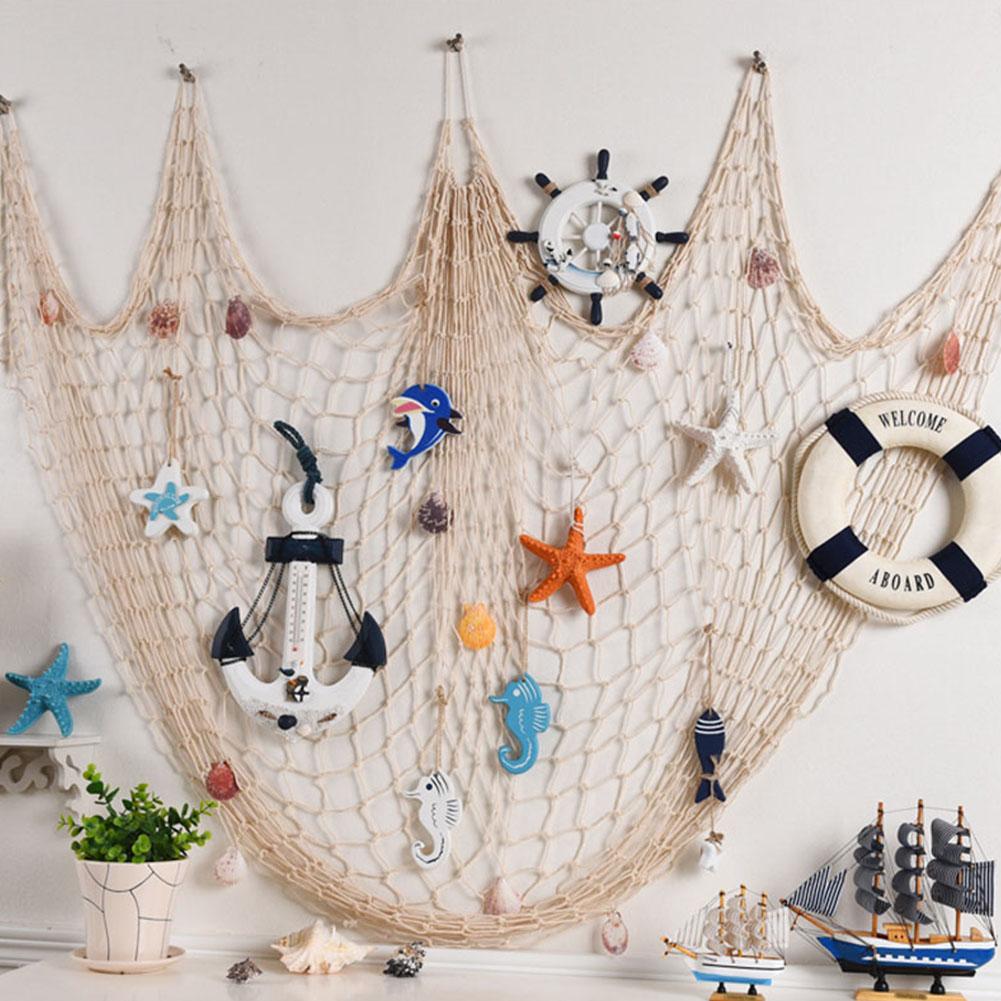 decorative black fishing net Mediterranean Decorative Fishing Net Hemp Rope Photography Props Background Wall Decoration beige with shells