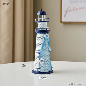 Mediterranean Style Nautical Ocean Flash Lighthouse Fishing Net Starfish Shell Metal Beacon Tower Paperweight Ornament Figurines acacuss