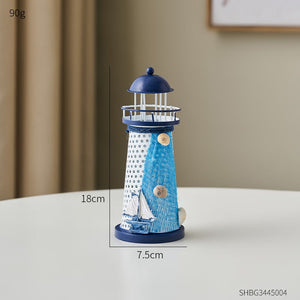 Mediterranean Style Nautical Ocean Flash Lighthouse Fishing Net Starfish Shell Metal Beacon Tower Paperweight Ornament Figurines acacuss
