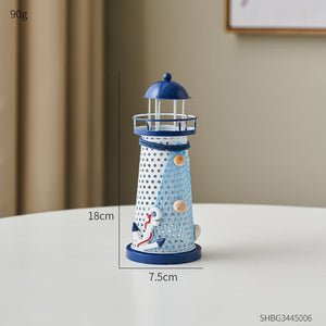 Mediterranean Style Nautical Ocean Flash Lighthouse Fishing Net Starfish Shell Metal Beacon Tower Paperweight Ornament Figurines acacuss
