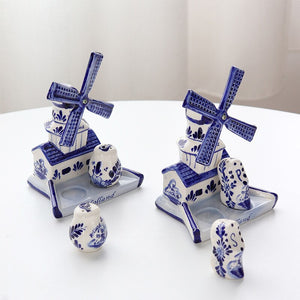 Mediterranean retro hand-painted blue windmill seasoning pot set ceramic home decoration kitchen decoration housewarming gift acacuss